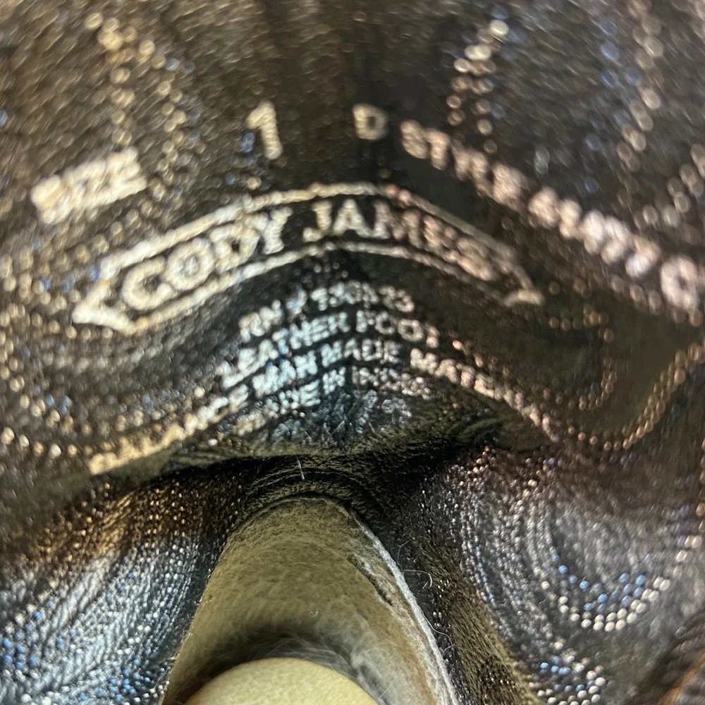 Cody James Western Cowboy Boots Brown Blue Flame Stitching Pull-On Size 1 - Picture 8 of 8